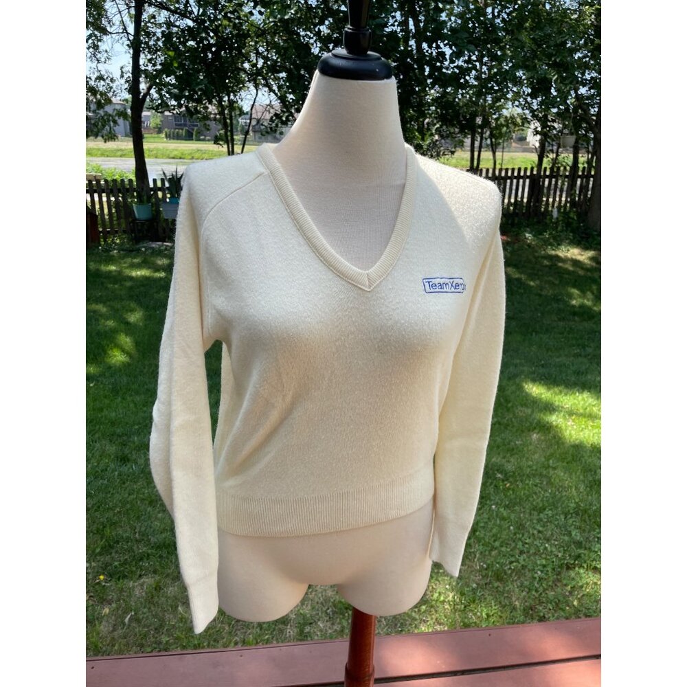 Team Xerox Pine State Womens Sweater V-Neck L Ivory Made In USA